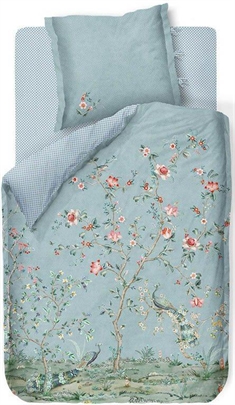 Pip studio sengetøj - 140x220 cm - Okinawa blue - Blomstret sengetøj - Dobbeltsidet sengesæt - 100% bomuld