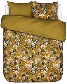 Blomstret sengetøj 200x220 cm - Verano ochre - Karrygult sengetøj - 2 i 1 design - 100% bomuldssatin - Essenza 
