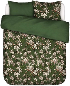 Blomstret sengetøj dobbeltdyne 200x220 cm - Verano green -  Grønt sengetøj - 2 i 1 design - 100% bomuldssatin - Essenza 