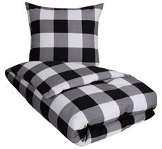 Flonel sengetøj til dobbeldyne - 200x200 cm - Check black - 100% bomuldsflonel - By Night sengesæt