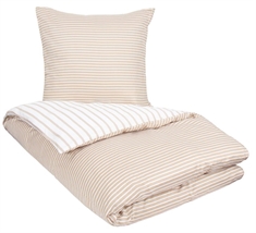 Stribet sengetøj 140x200 cm - Narrow lines sand - Vendbar sengesæt - 100% Bomuldssatin - By Night sengelinned