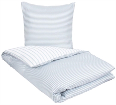 Sengetøj 200x220 cm - Dobbelt sengetøj - 100% Bomuldssatin - Narrow lines blue - 2 i 1 design