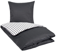 Sengetøj dobbeltdyne 200x220 cm - Stribet sengetøj - 100% Bomuldssatin - Narrow lines - Sort og hvidt sengetøj - By Night