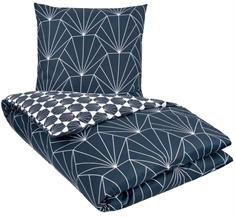 Bomuldssatin sengetøj - 140x220 cm - Hexagon mørkeblå - 2 i 1 design - By Night