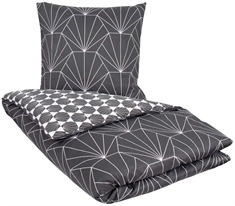 Bomuldssatin sengetøj 140x220 cm - Gråt sengetøj - Mønstret sengesæt - Vendbar design