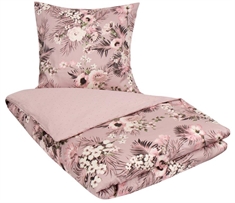 Sengetøj 200x220 cm - Dobbelt sengetøj - 100% Bomuldssatin - Flowers & Dots - Lavendel - 2 i 1 design