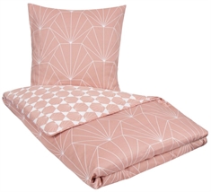Bomuldssatin sengetøj 140x220 cm - Hexagon Peach sengesæt - Mønstret sengetøj - Vendbar design 