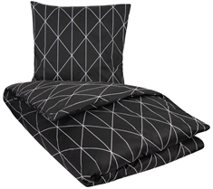 Sengetøj 200x220 cm - Dobbelt sengetøj - Graphic harlekin - Sort - 100% Bomuldssatin 