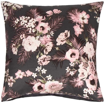 Pudebetræk 60x63 cm - Vendbart design i 100% Bomuldssatin - Flowers & Dots grågrøn - Fra By Night