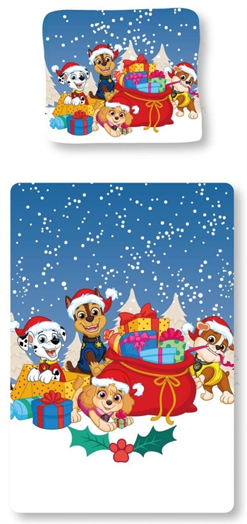 Paw Patrol Julesengetøj i 100% blødt bomuld - 140x200 cm - De glade hundevenner med julegaver - Sengesæt 
