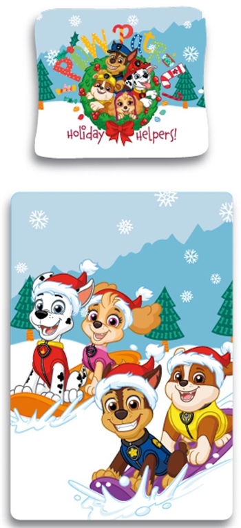 Paw Patrol sengetøj med julemotiv - 140x200 cm - Vennerne kælker i vinterlandskabet - 100% Blødt bomuld