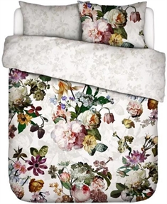Blomstret Sengetøj 200x220 cm - Fleur white - Dobbeltdyne sengetøj - 2 i 1 design - 100% bomuldssatin - Essenza 