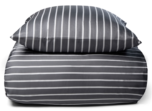 Bambus sengetøj - 100% Naturligt bambus - 140x220 cm - Stribet grå - Satinvævet sengesæt