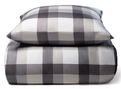 Bambus sengetøj - 100% Naturligt bambus - 140x220 cm - Store grå tern - Satinvævet sengesæt