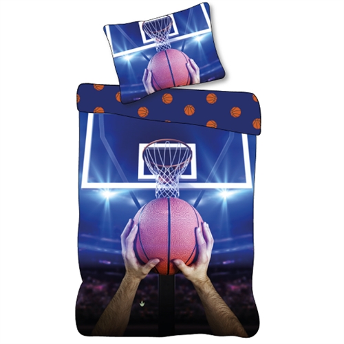 Basketball sengetøj 140x200 cm - Vendbart sengesæt med basketball - 100% blødt bomulds sengelinned