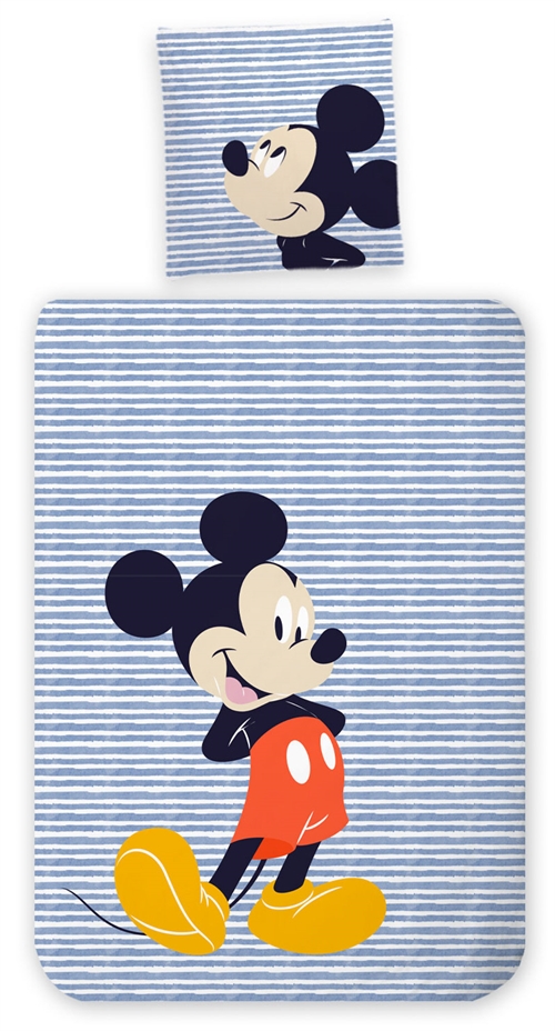 Mickey Mouse sengetøj - 140x200cm - Stribet Mickey Mouse sengesæt - 100% bomulds Disney sengesæt