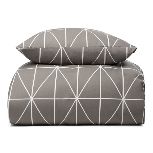 Dobbelt sengetøj 100% bomuld - 200x220 cm - Lysegråt sengesæt med harlekintern - Nordstrand Home - Dynebetræk i 100% bomuld 
