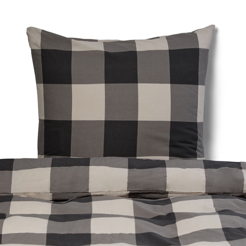 Dobbelt sengetøj 100% bomuld - 200x220 cm - Gråt ternet sengesæt - Nordstrand Home - Dynebetræk i 100% bomuld 