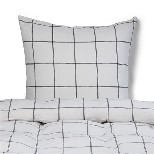 Dobbelt sengetøj 100% bomuld - 200x220 cm - Hvidt sengesæt med sorte tern - Nordstrand Home - Dynebetræk i 100% bomuld 