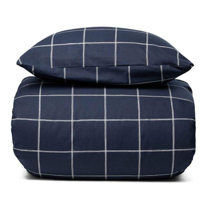 Sengetøj 100% bomuld - Mørkeblåt sengesæt med hvide tern - Nordstrand Home dynebetræk