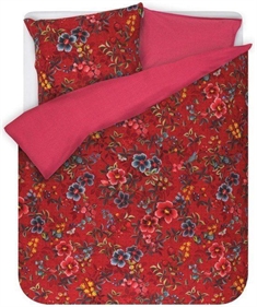 Blomstret sengetøj 140x220 cm - Floral delight - Rødt sengetøj - 2 i 1 design - 100% bomuld - Pip Studio 