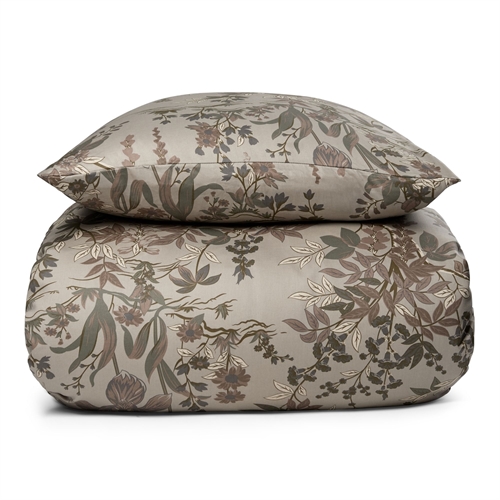 Blomstret kingsize sengetøj 240x220 cm - 100% Blødt bomuldssatin - Brun - By Night sengesæt - Wildflower 