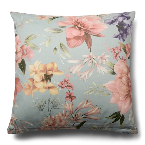Blomstret pudebetræk 60x63 cm - 100% Blødt bomuldssatin - Lyseblå - By Night - Summer Bloom