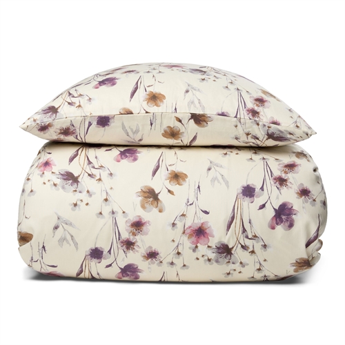 Blomstret kingsize sengetøj 240x220 cm - 100% Blødt bomuldssatin - Sandfarvet - By Night sengesæt - Summer Flower