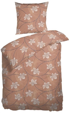 Blomstret sengetøj - 140x200 cm - Ascot Cognac - Sengesæt i 100% Bomuldssatin - Night and Day sengetøj 