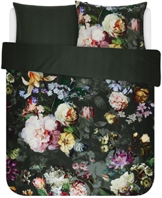 Blomstret sengetøj 200x220 cm - Fleur Green - Sengetøj dobbeltdyne - 2 i 1 design - 100% bomuldssatin - Essenza