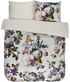 Blomstret sengetøj 200x220 cm - Fleur Ecru - Hvidt sengetøj - 2 i 1 design - 100% bomuldssatin - Essenza 