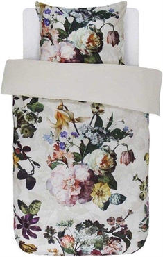 Hvidt sengetøj 140x220 cm - Fleur Ecru - Blomstret sengetøj - 2 i 1 design - 100% bomuldssatin - Essenza 