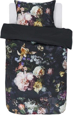 Blomstret sengetøj 140x220 cm - Fleur Nightblue - Blåt sengetøj - 2 i 1 design - 100% bomuldssatin - Essenza 
