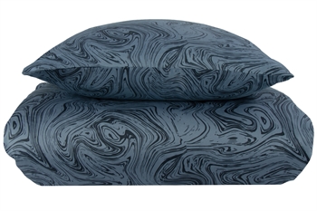 Mønstret sengetøj 140x200 cm - 100% Blødt bomuldssatin - Marble dark blue - By Night sengesæt