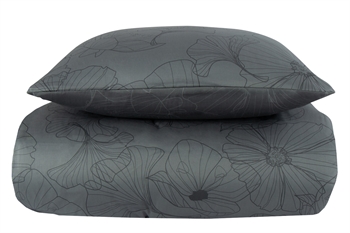 Sengetøj dobbeltdyne - 200x200 cm - Vendbart design i 100% Bomuldssatin - Big Flower grå - Sengesæt fra By Night