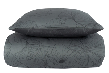 Blomstret sengetøj 150x210 cm - Big flower grey - 2 i 1 design - 100% Bomuldssatin - By Night sengesæt 