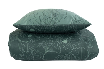 Sengetøj 140x200 cm - Vendbart design i 100% Bomuldssatin - Big Flower grøn - Sengesæt fra By Night