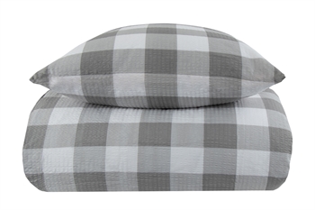 Bæk og bølge sengetøj - 140x220 cm - Check grey - Ternet sengetøj grå - By Night sengelinned i krepp