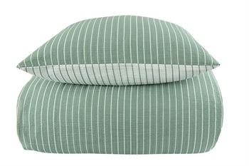 Bæk og bølge sengetøj - 150x210 cm - Grønt & hvidt stribet sengetøj i krepp - 2 i 1 design - By Night sengesæt