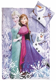 Frost junior sengetøj - Frozen - Anna,  Elsa sengesæt med Olaf - 2 i 1 design - 100% bomuld