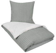 Stribet sengetøj 200x220 cm - Grønt og hvidt sengetøj - Bæk og Bølge - Dobbeltdyne sengetøj - 100% Bomuld - By Night