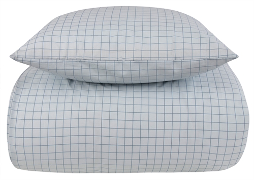 King size sengetøj 100% bomuld - 240x220 cm - Blå ternet sengesæt - Nordstrand Home dynebetræk
