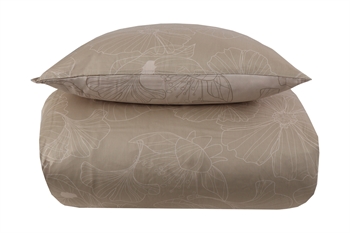 Sengetøj king size - 240x220 cm - Vendbart design i 100% Bomuldssatin - Big Flower sand - Sengesæt fra By Night