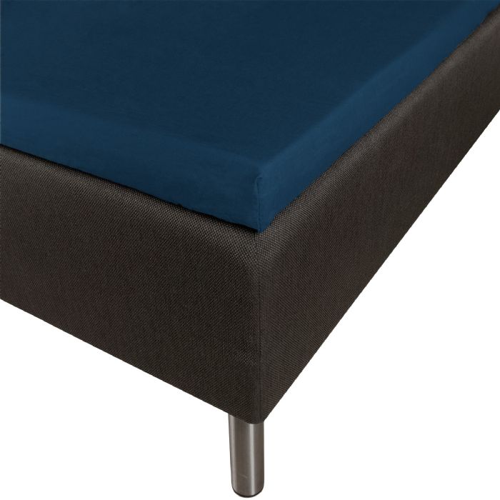 Blødt kuvertlagen 90x210 - 100% bomuldssatin - 8 cm i højden - Blåt lagen til topmadras - By Night satin lagen
