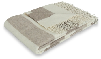 Uldplaid - 40% Cashmere - 130x200 cm - Sandfarvet uldtæppe med striber - By Borg plaid 