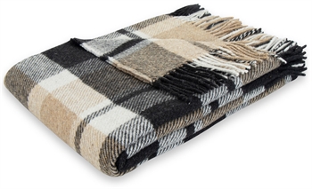 Uldplaid med finkæmmet uld - 130x200 cm - Blødt uldtæppe med flotte mocca tern - By Borg plaid 