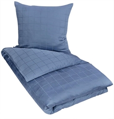 Ternet sengetøj 240x220 cm - Check Blue - Jacquardvævet blåt sengetøj - 100% Bomuldssatin - King size