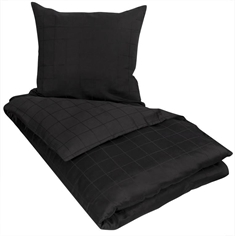 Ternet sengetøj 140x220 cm - Check Black - Sort sengetøj - Sengesæt i 100% Bomuldssatin - By Night 
