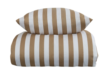 Stribet sengetøj til king size dyne - 240x220 cm - Blødt bomuldssatin - Nordic Stripe - Sand og hvidt sengesæt