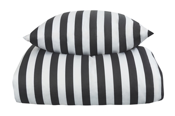 Stribet sengetøj til king size dyne - 240x220 cm - Blødt bomuldssatin - Nordic Stripe - Mørkegråt og hvidt sengesæt